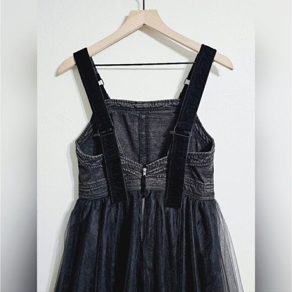 Anthropologie Denim Tulle Midi Dress In Black Size 2 NWT - Picture 9 of 14